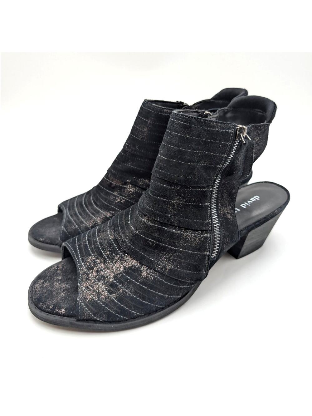 David Tate Sideview Block Heel Sandal Women's Black Metallic Size US11N EU41.5